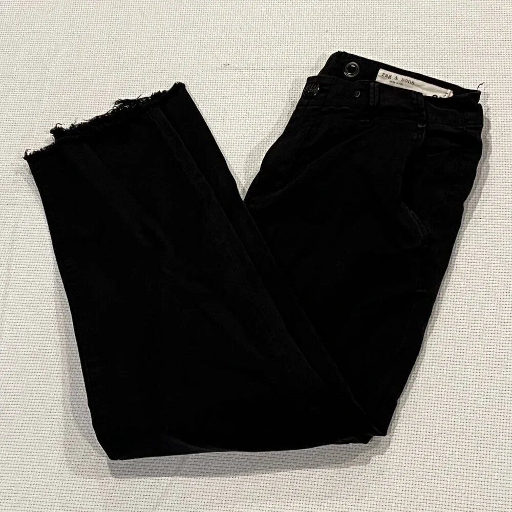 Rag & Bone Womens Black‎ High Waist Cotton Blend Raw Hem Cropped Ankle Pants 25